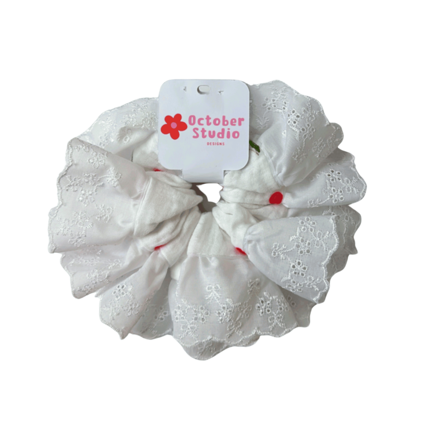 Cherry With White Lace Scrunchie