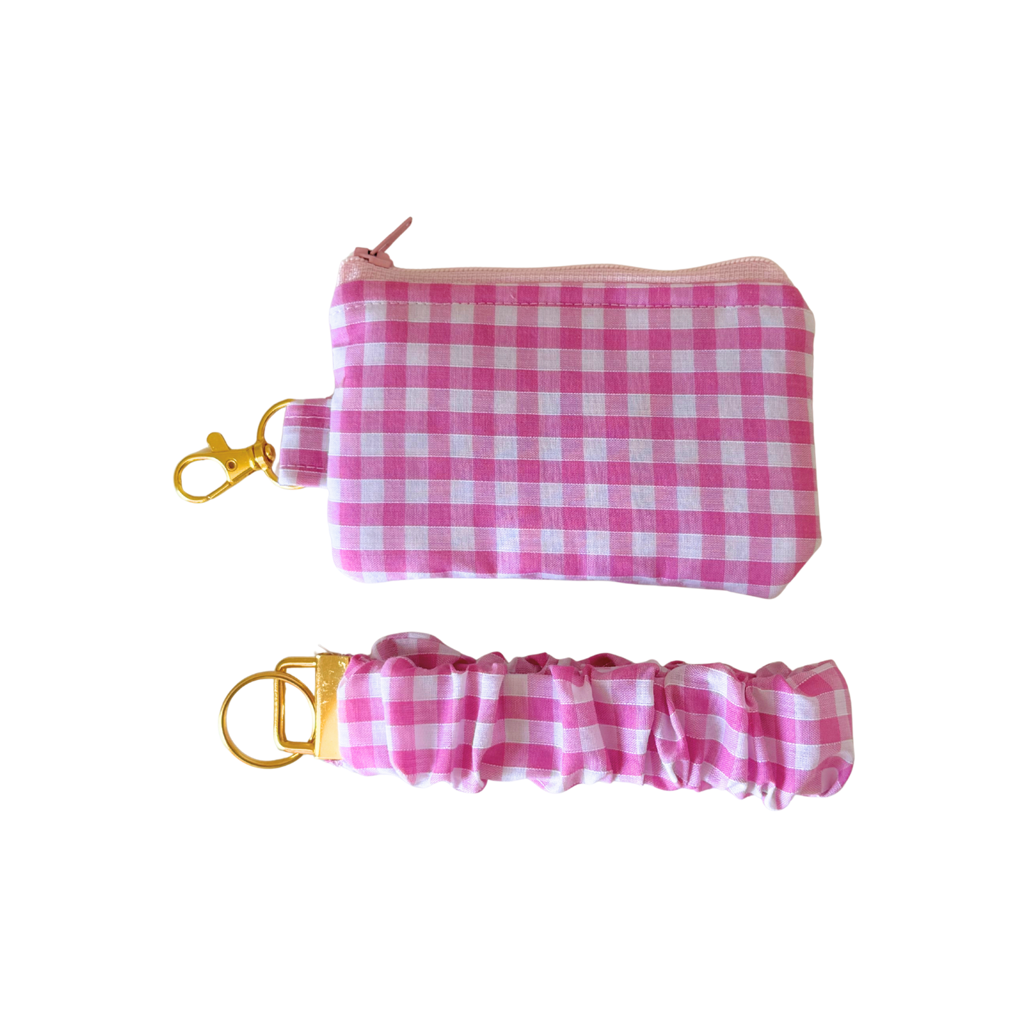 Pink Gingham Scrunchie Keychain