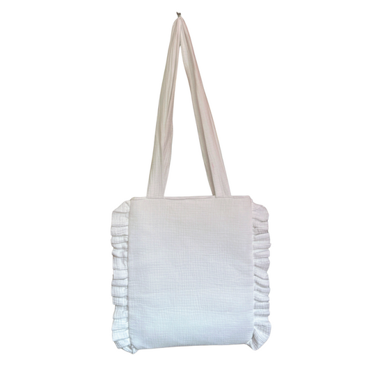 White Muslin Frill Tote Bag