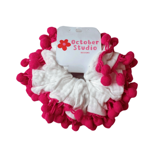 Pink Pom Pom Scrunchie