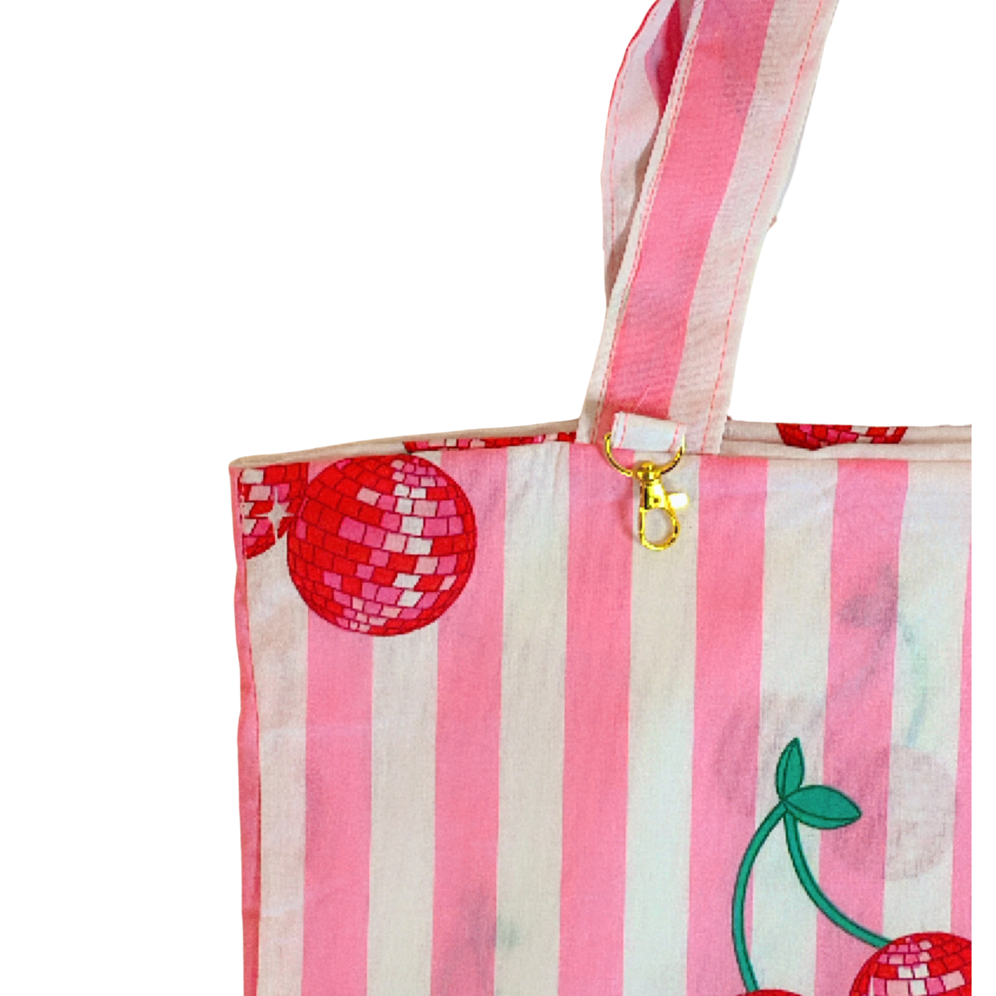 disco cherry stripe tote bag