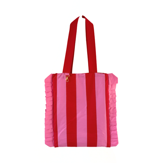 Red and Pink Stripe Tote Bag