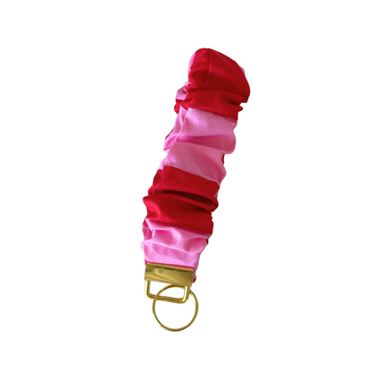 Red & Pink Stripe Scrunchie Keychain